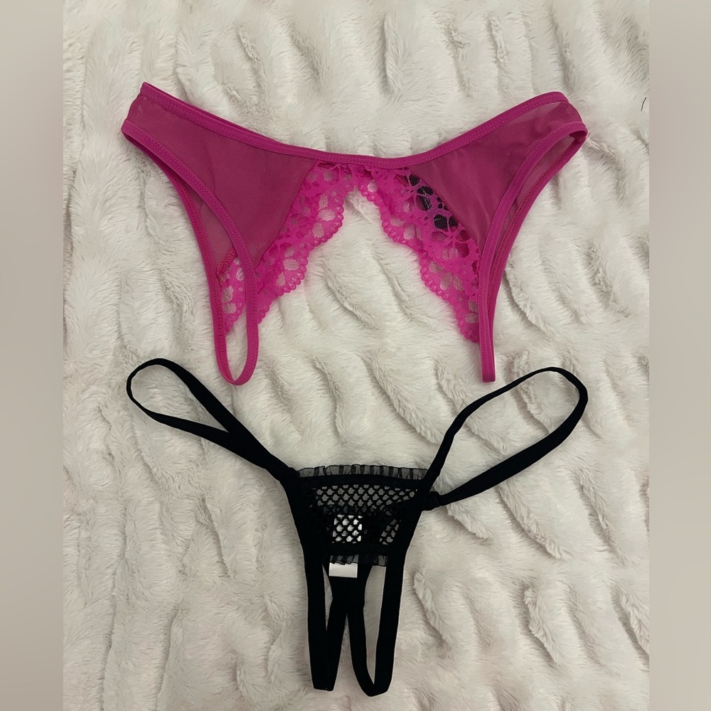 New Pink and Black crotchless panty set